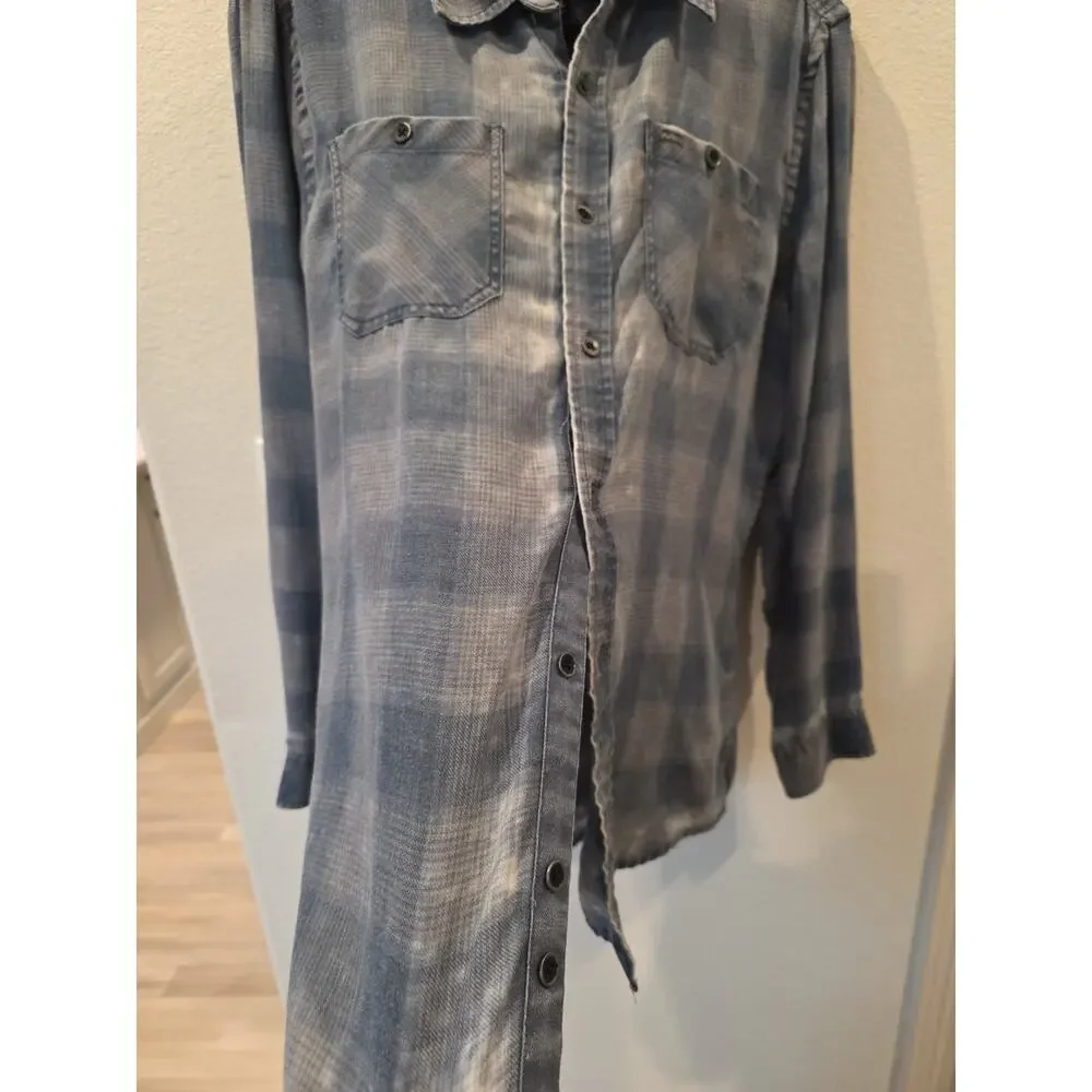 Hurley Men's Landon Hooded Long Sleeve Shirt Distressed Obsidian Y2K Skater SzXL